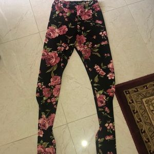 Warm thick winter floral leggings